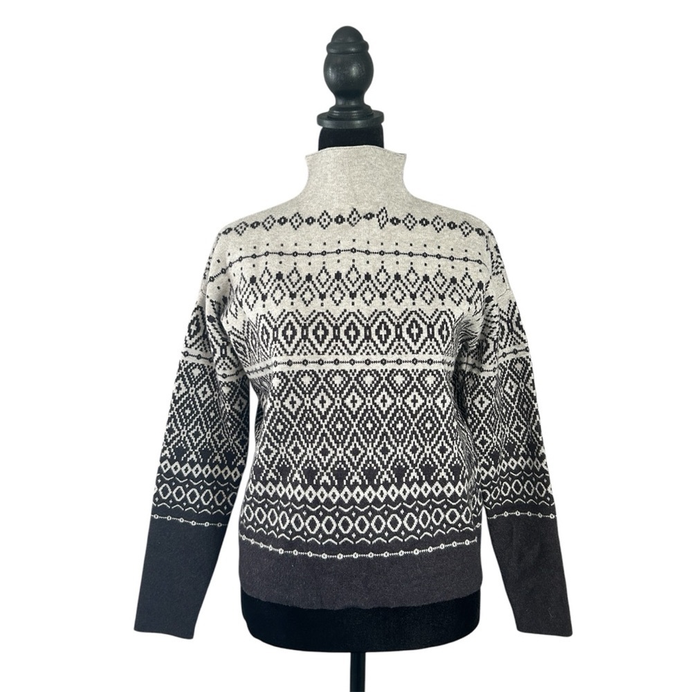 Joie Fair Isle Mock Neck Sweater Black and Gray Size Extra Small